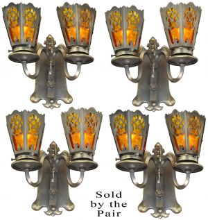 Four Wonderful Double-Arm Edwardian Brass Sconces (Sold by the Pair) (ANT-1370)